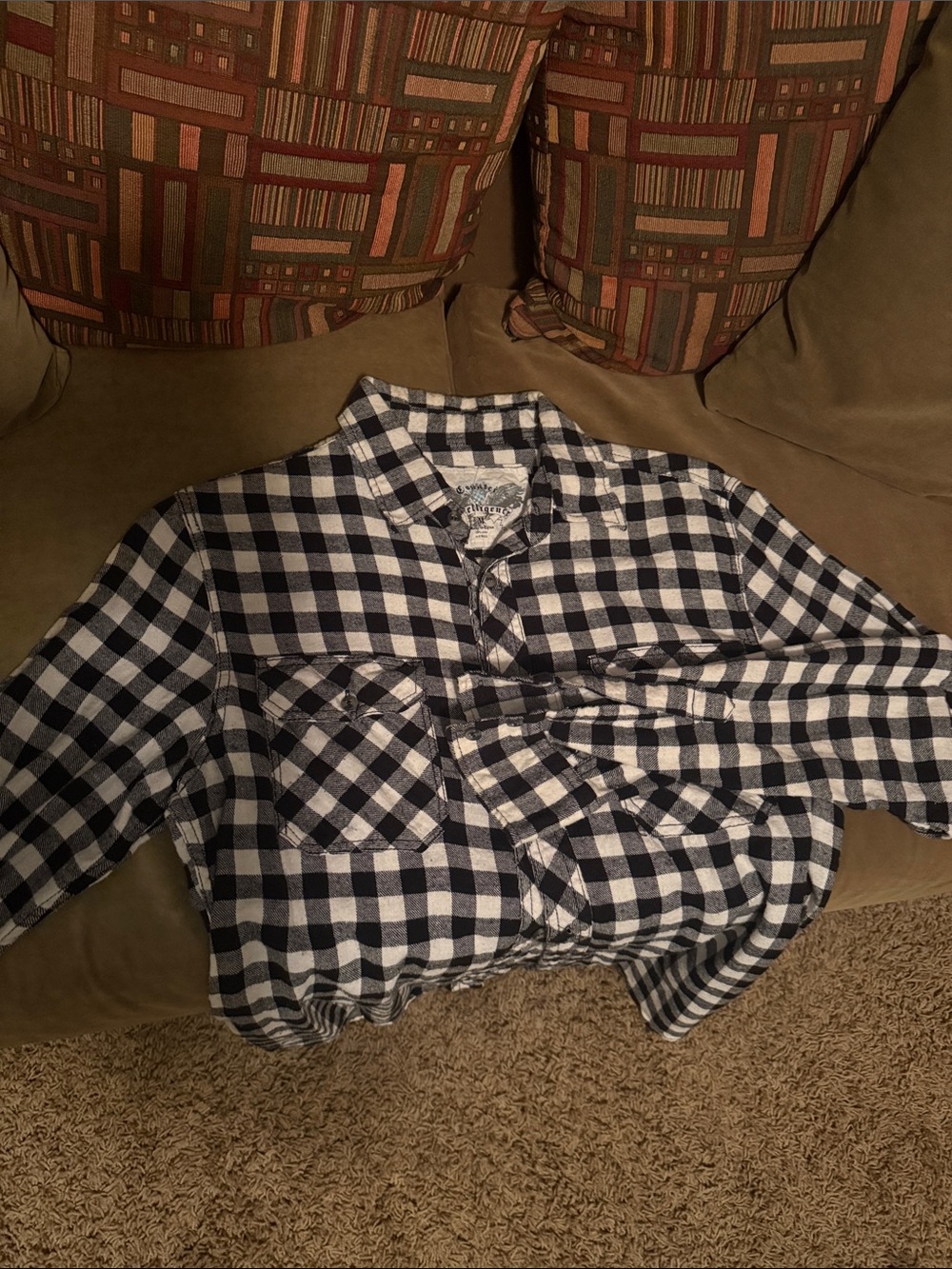 Men's Black and White Buffalo Check Button-Down Shirt